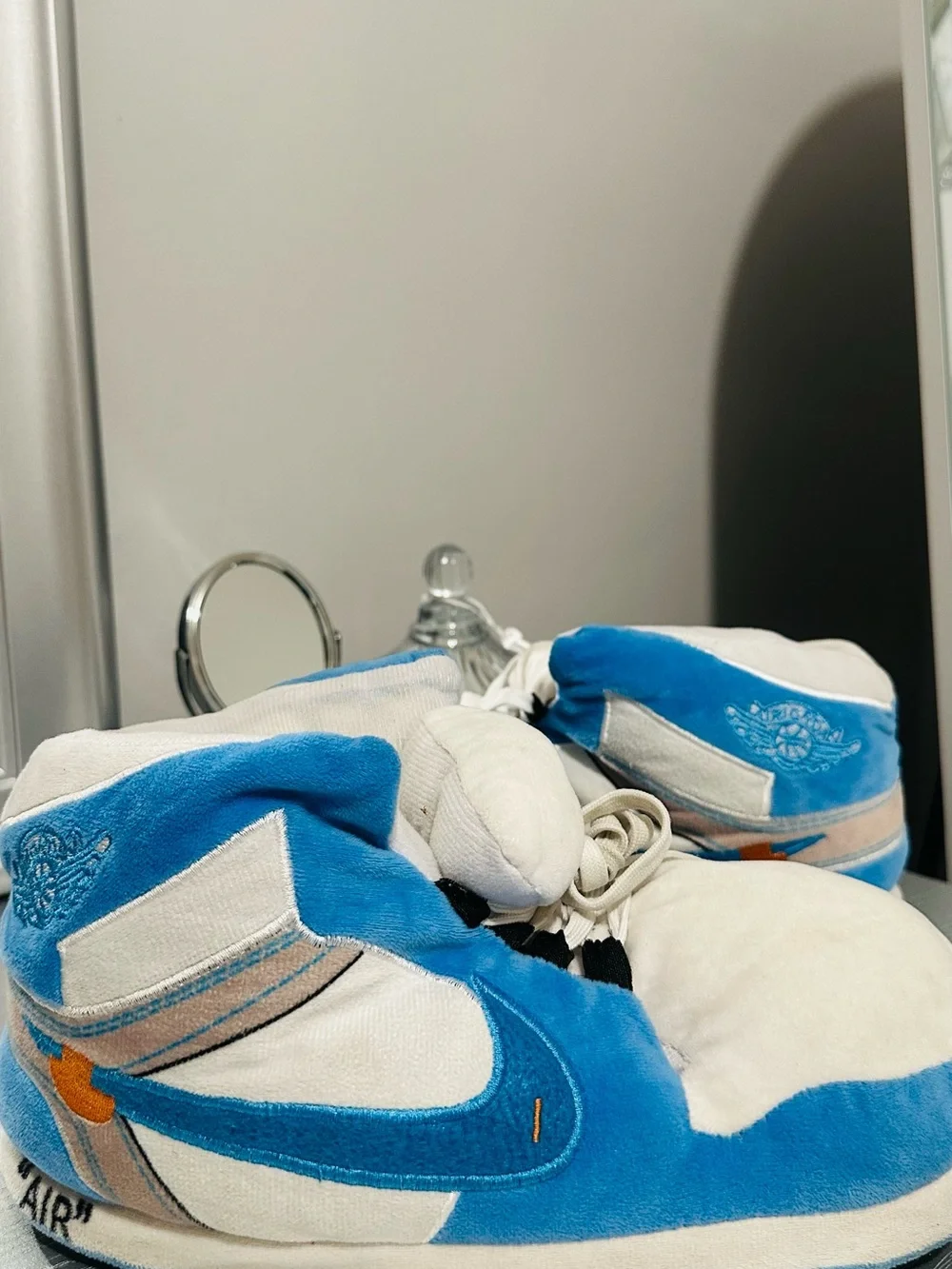 Nike White and Blue High-Top Loafers